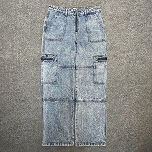 BP. Womens Acid Wash Baggy Y2K Cargo Zip Jeans Size 31 100%
